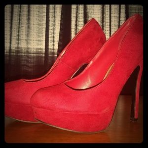 Red 4" suede high heels